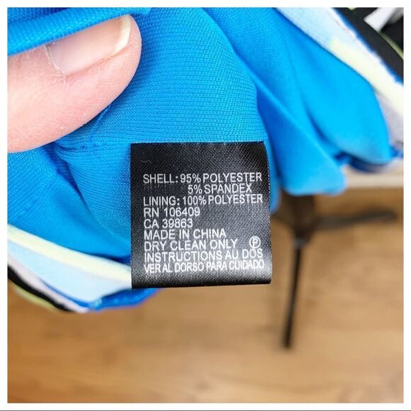 Tahari Bright Blue Multi Striped Side Draped Sleeveless Work Party Dress Sz 8 - Picture 12 of 13